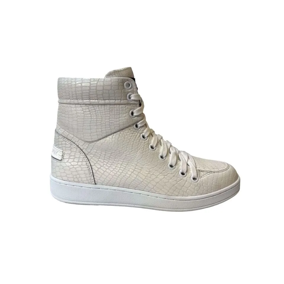 Travel Fox 900 Series Men's White Embossed Snake Leather High Top Sneakers 916101 007