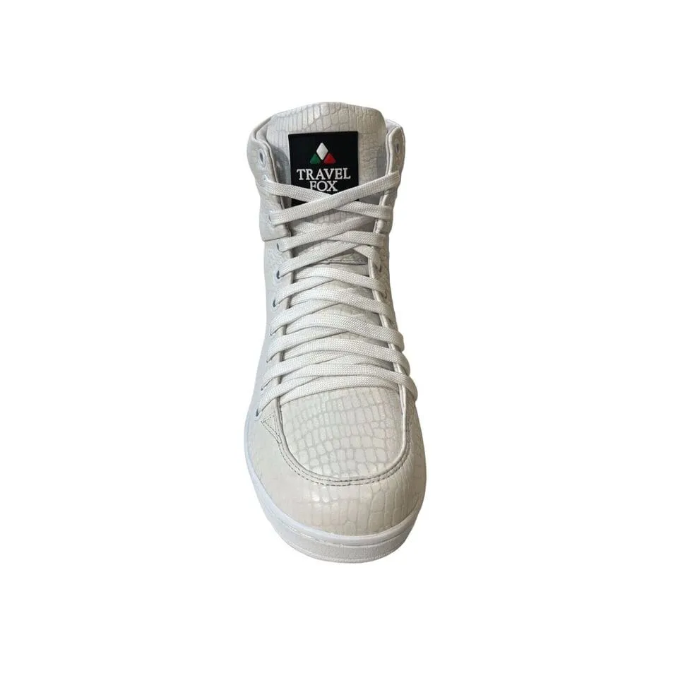 Travel Fox 900 Series Men's White Embossed Snake Leather High Top Sneakers 916101 007