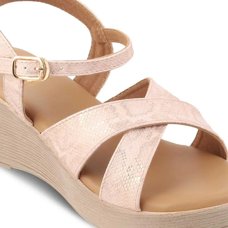 tresmode 239-AVIO CHAMPAGN WOMEN DRESS WEDGE SANDALS EU/40 UK/7