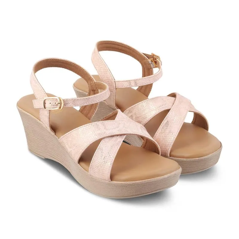 tresmode 239-AVIO CHAMPAGN WOMEN DRESS WEDGE SANDALS EU/40 UK/7