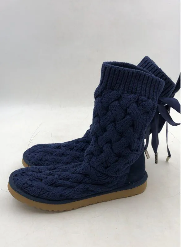 UGG Women's Blue Round Toe Mid-Calf Sock Boots - Size 10