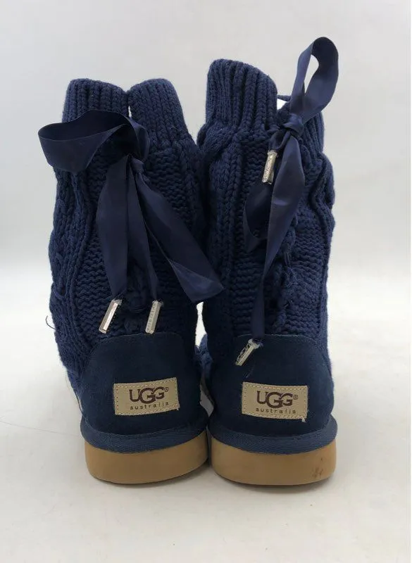 UGG Women's Blue Round Toe Mid-Calf Sock Boots - Size 10