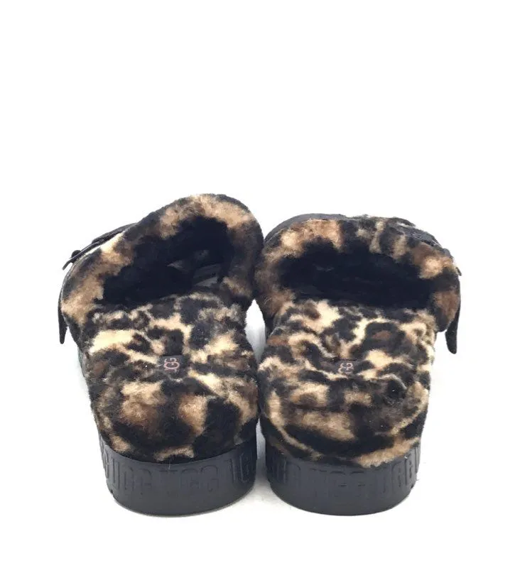 UGG Women's Brown Black Leopard Print Slip-On Slide Slippers - Size 9