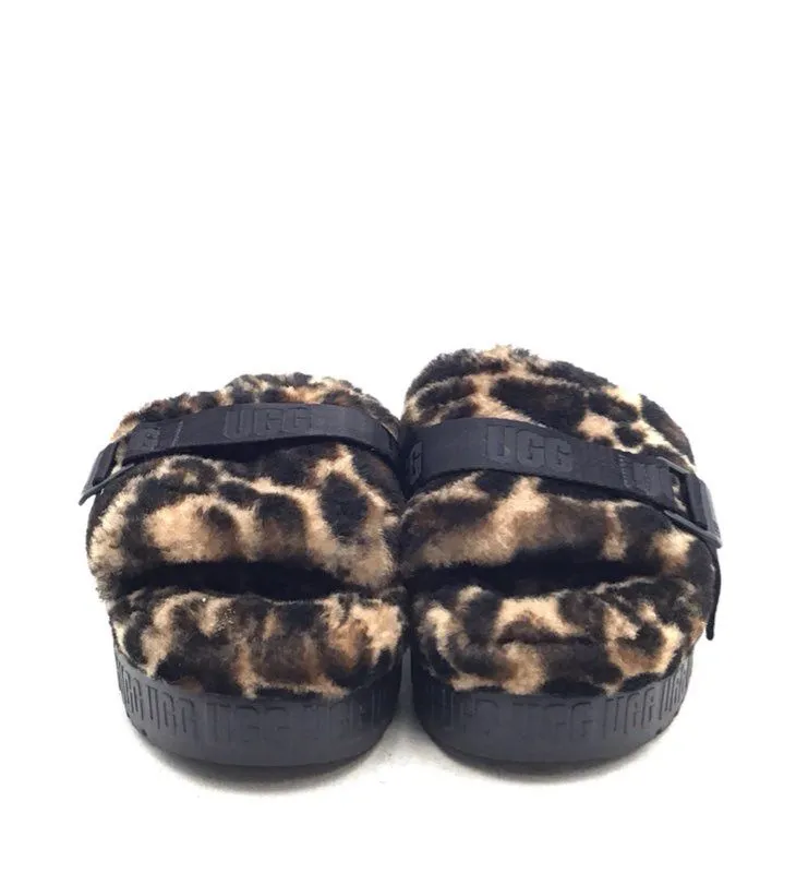 UGG Women's Brown Black Leopard Print Slip-On Slide Slippers - Size 9