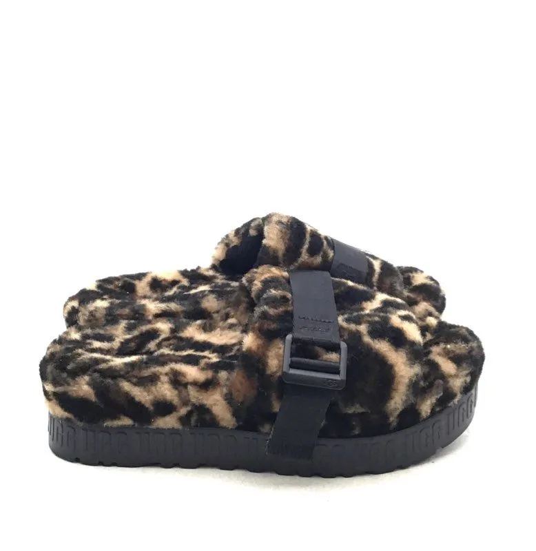 UGG Women's Brown Black Leopard Print Slip-On Slide Slippers - Size 9