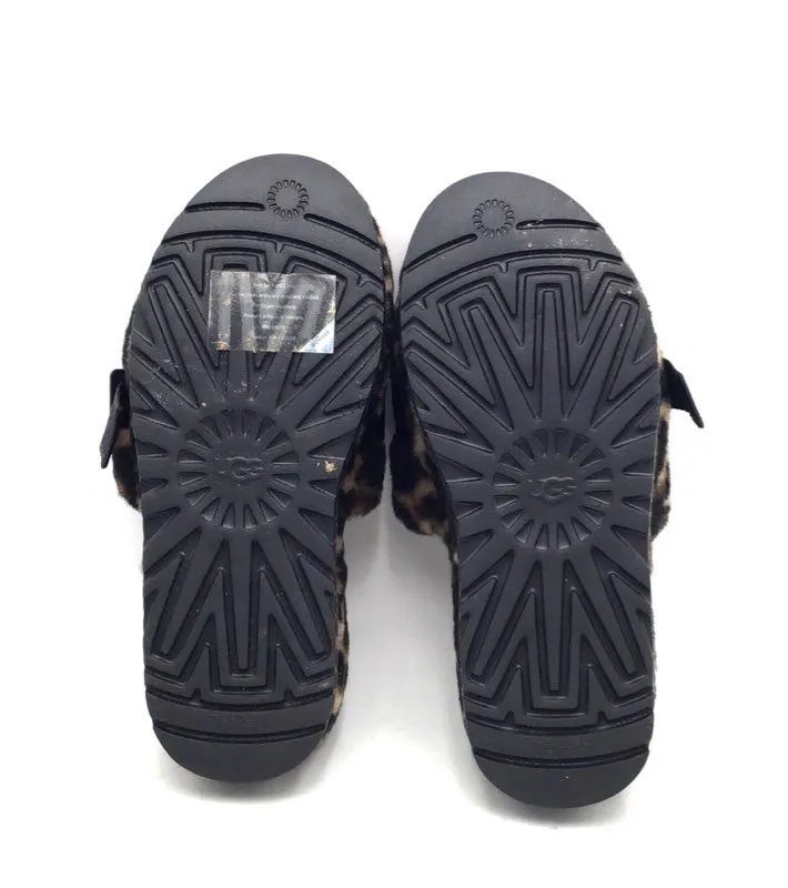 UGG Women's Brown Black Leopard Print Slip-On Slide Slippers - Size 9