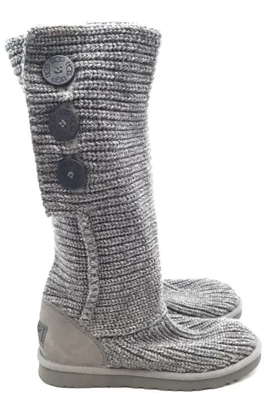 UGG Women's Classic Cardy 5819 Gray Round Toe Mid-Calf Sock Boots - Size 7