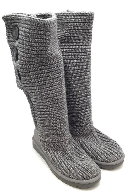 UGG Women's Classic Cardy 5819 Gray Round Toe Mid-Calf Sock Boots - Size 7