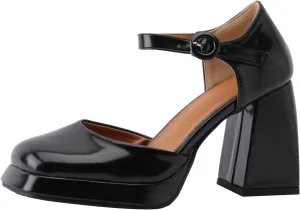Uniquelly Womens Mary Janes Pumps Closed Toe Sandals Square Toe High Heels Adjustable Buckle Chunky Shoes Ankle Strap Dress Party Shoes
