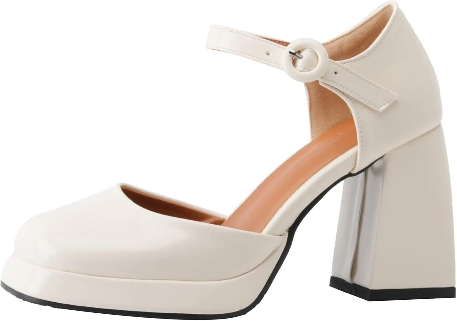Uniquelly Womens Mary Janes Pumps Closed Toe Sandals Square Toe High Heels Adjustable Buckle Chunky Shoes Ankle Strap Dress Party Shoes