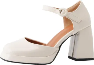 Uniquelly Womens Mary Janes Pumps Closed Toe Sandals Square Toe High Heels Adjustable Buckle Chunky Shoes Ankle Strap Dress Party Shoes