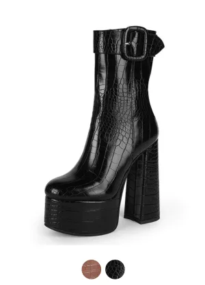 USS Shoes Addams Women's High Heel Platform Black Boots
