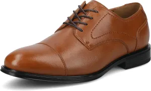 Vance Mens ALEC Cap-Toe Oxford Dress Shoe Faux Leather Almond-Toe lace-up c 6mm Vance Comfort System Insole Wide Width Tan 8 Wide Mens US