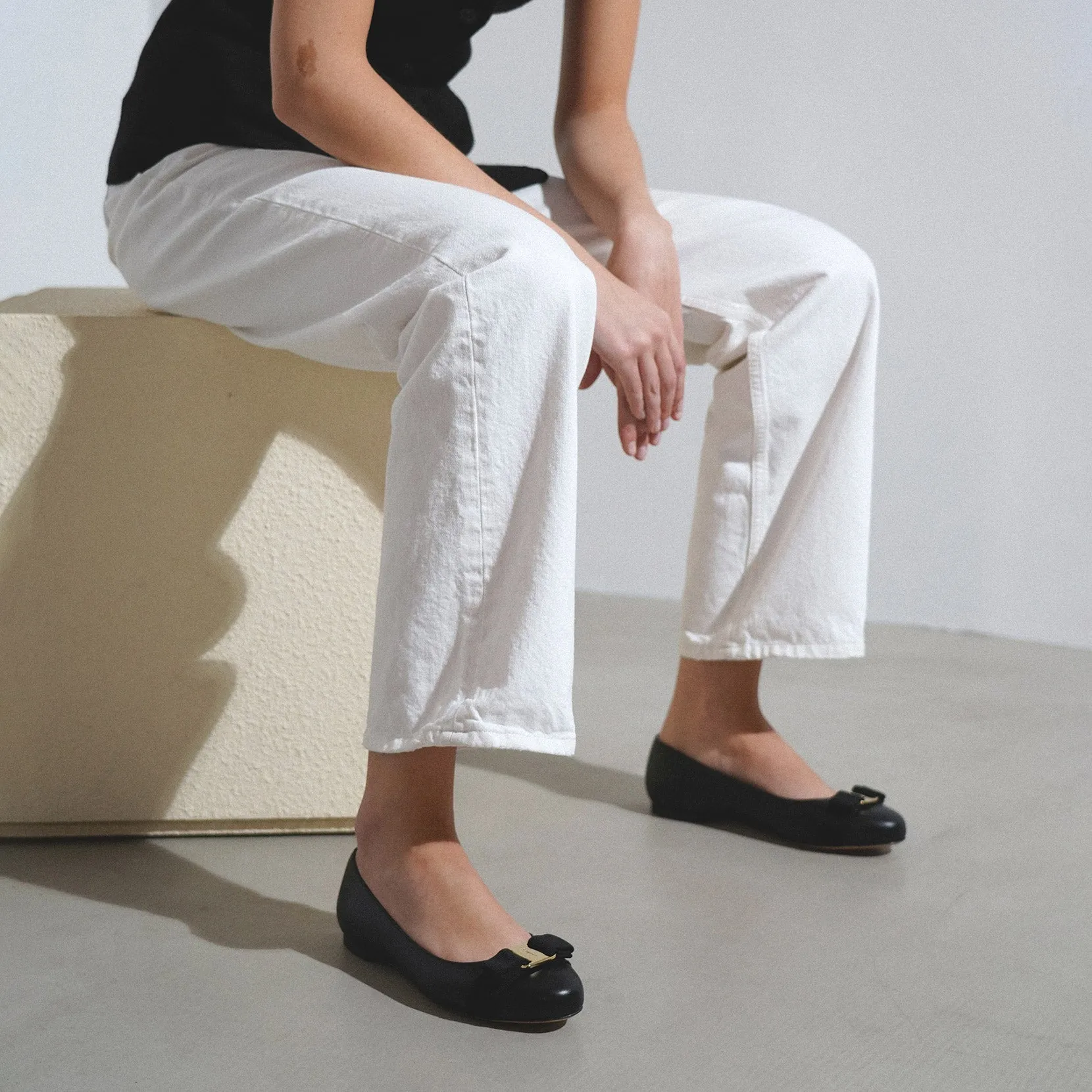 Varina soft black leather ballerinas