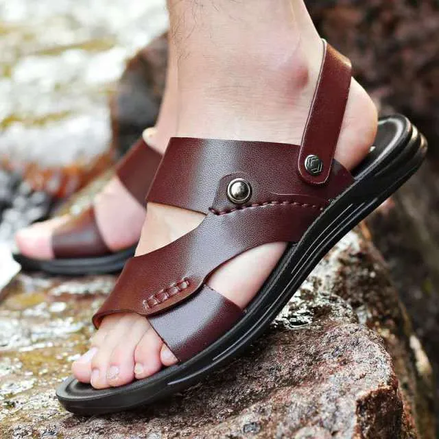Vintage Leather Slip-On Sandals