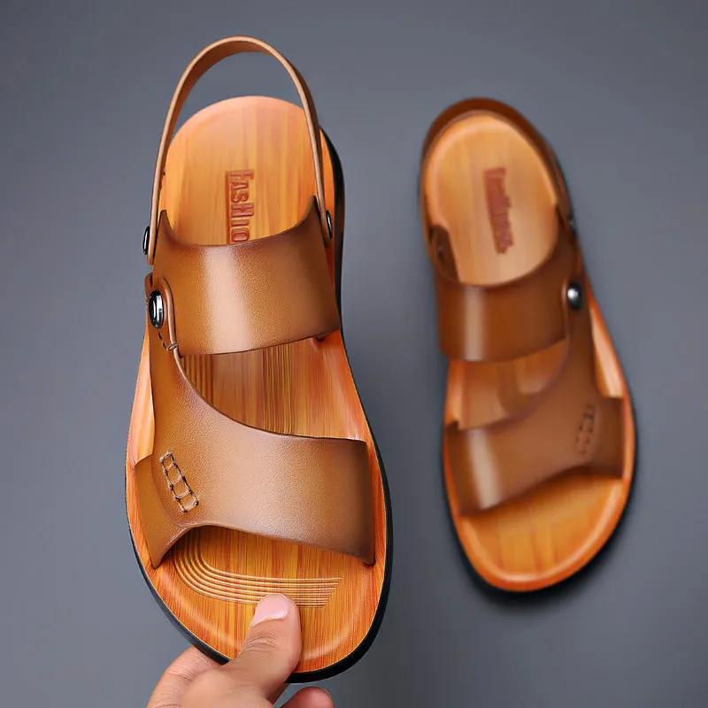 Vintage Leather Slip-On Sandals