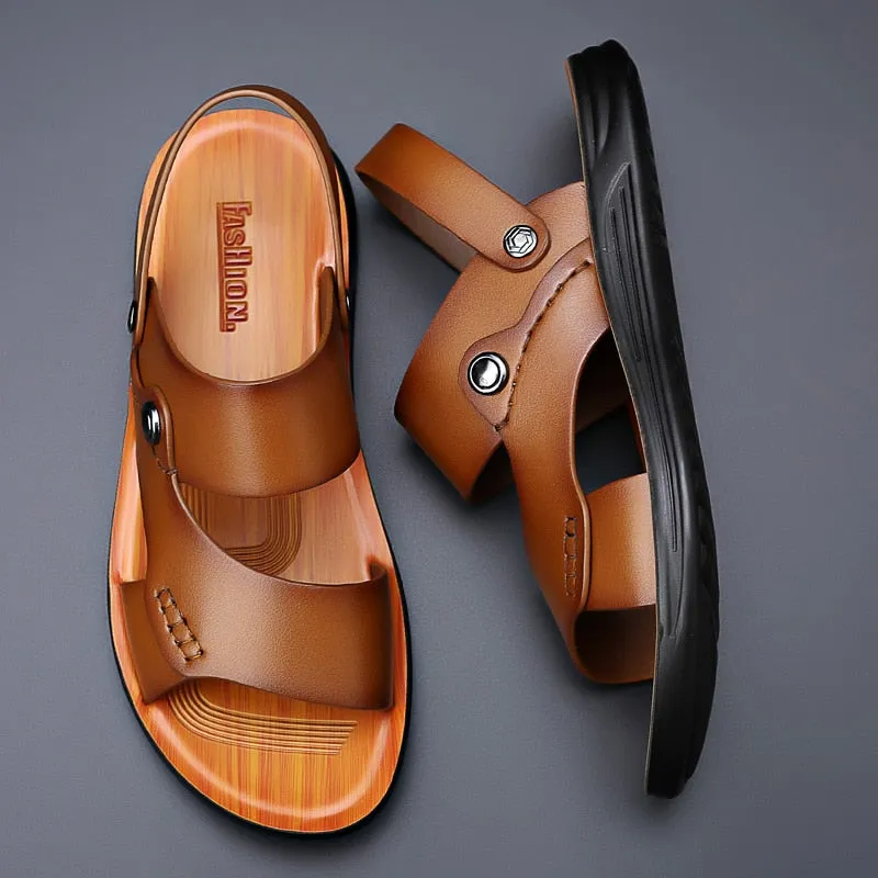 Vintage Leather Slip-On Sandals