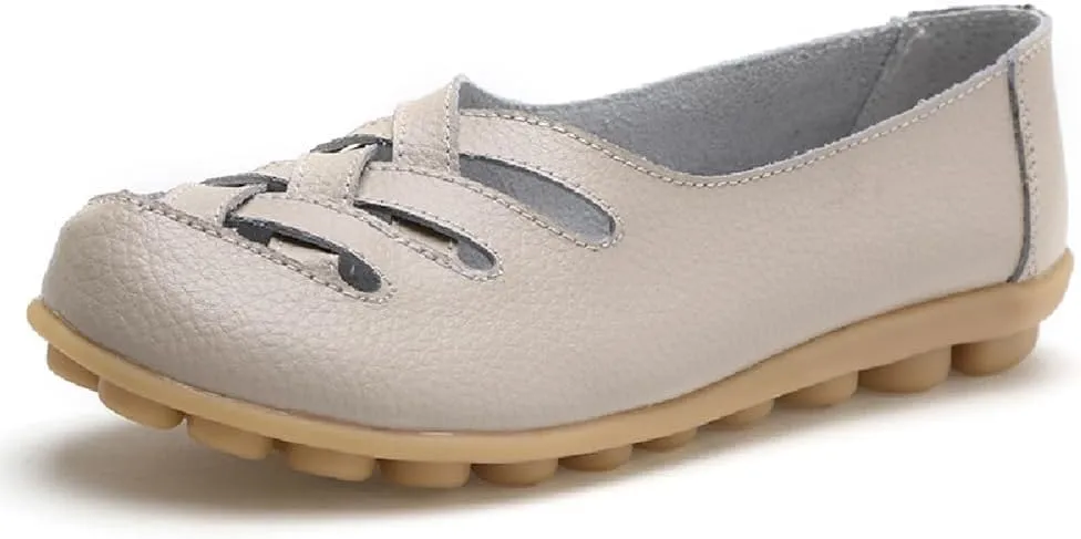 WERWAES Womens Loafers Flat Penny Boat Dress Shoes Comfortable Light-Weight Casual Slip-On Shoes Fashion Moccasin Genuine Leather Office Walking Driving Round Toe Non Slip Shoes