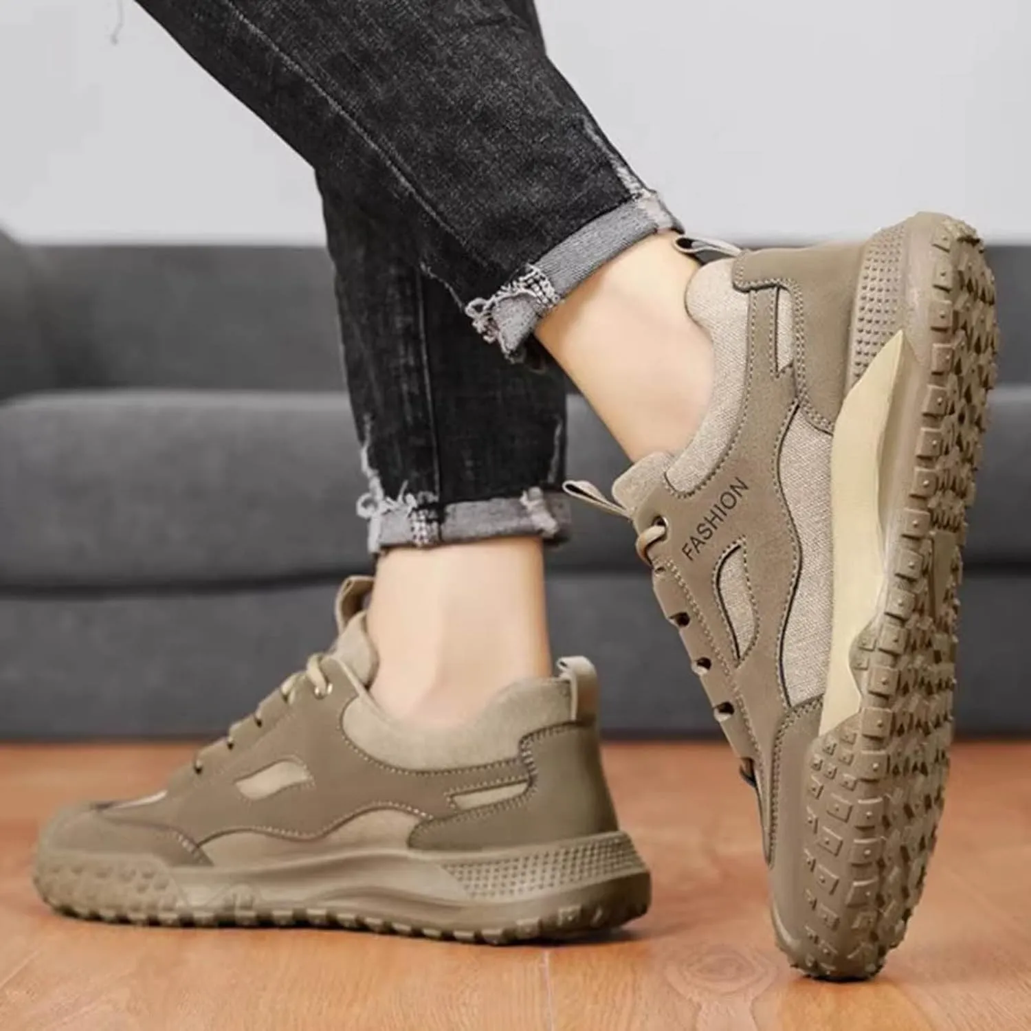 Wide Toe Sneakers for Men Casual Fashion Lace Up Outdoor Hiking Walking Running Shoes Summer Breathable Sneakers