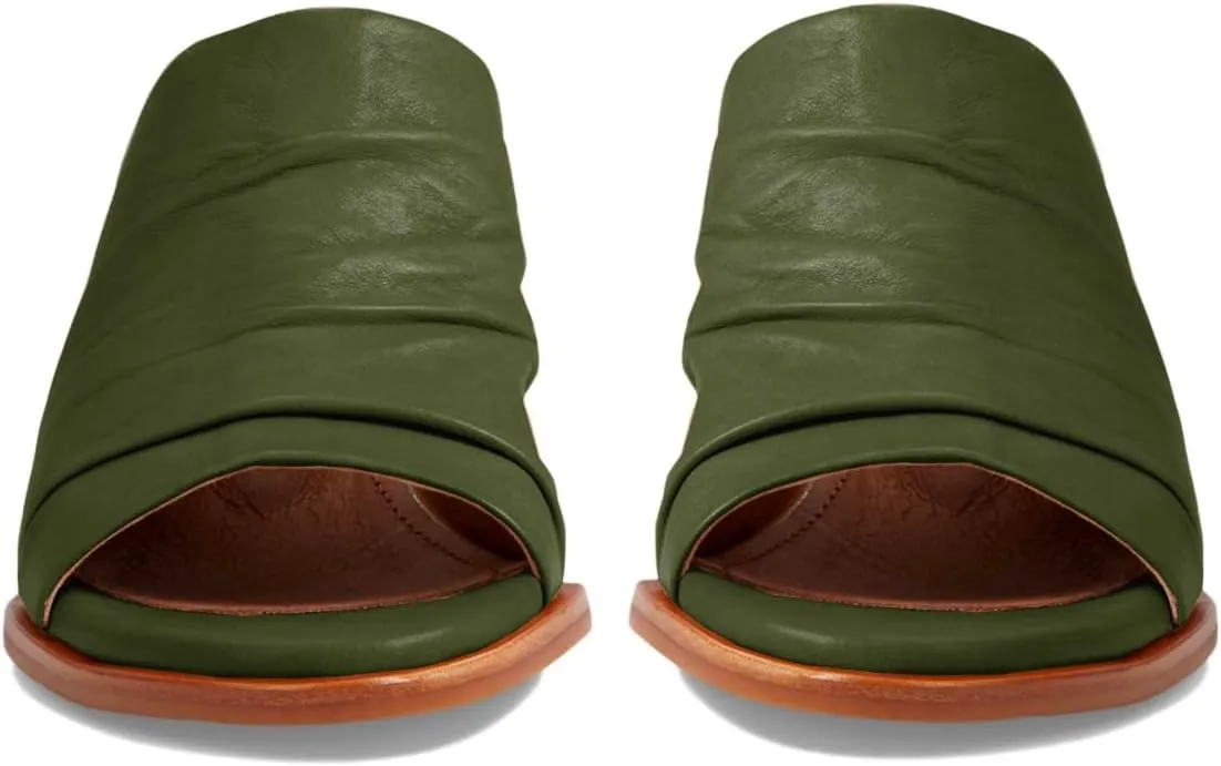 Women Chunky Block Heel Mules Open Toe Slip On Mule Sandals Stacked Heels Mule Shoes Pleated Matte 2 inch Mule Heels Slide Shoes Casual Walking Outdoor Heeled Mules Retro 4-11 M US