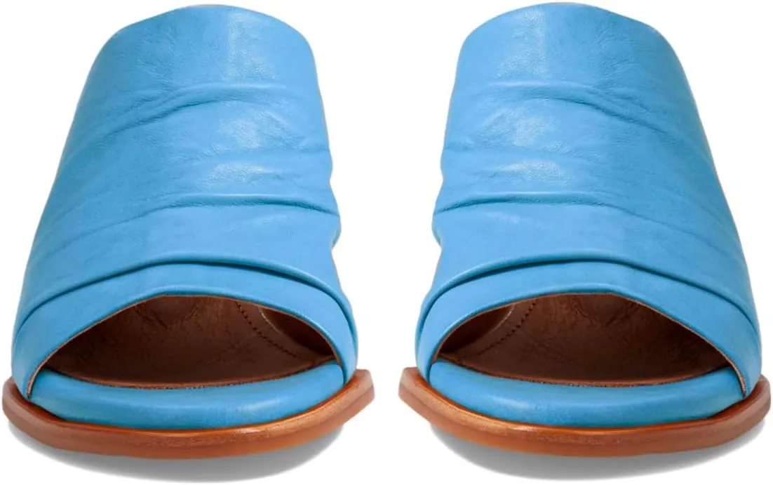 Women Chunky Block Heel Mules Open Toe Slip On Mule Sandals Stacked Heels Mule Shoes Pleated Matte 2 inch Mule Heels Slide Shoes Casual Walking Outdoor Heeled Mules Retro 4-11 M US