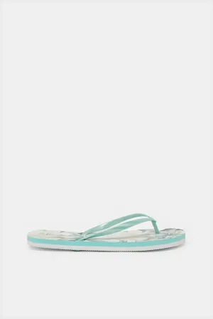 Women Green Floral Printed Flip Flop