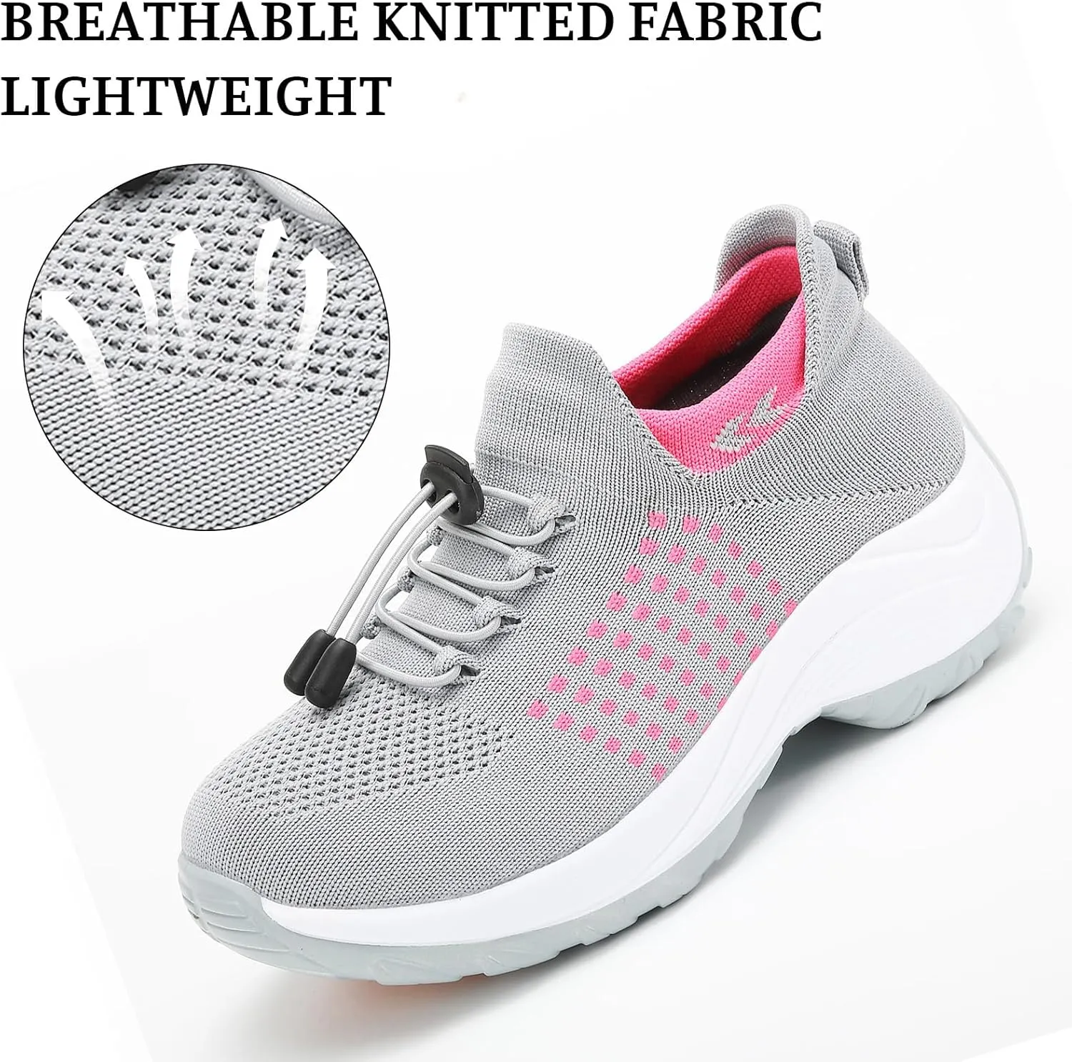 Women Orthopedic Sneakers Slip On for Walking, Breathable Comfortable, Thick Bottom Air Cushion, Non Slip for Gym, Casual Ladies Athletic Shoe