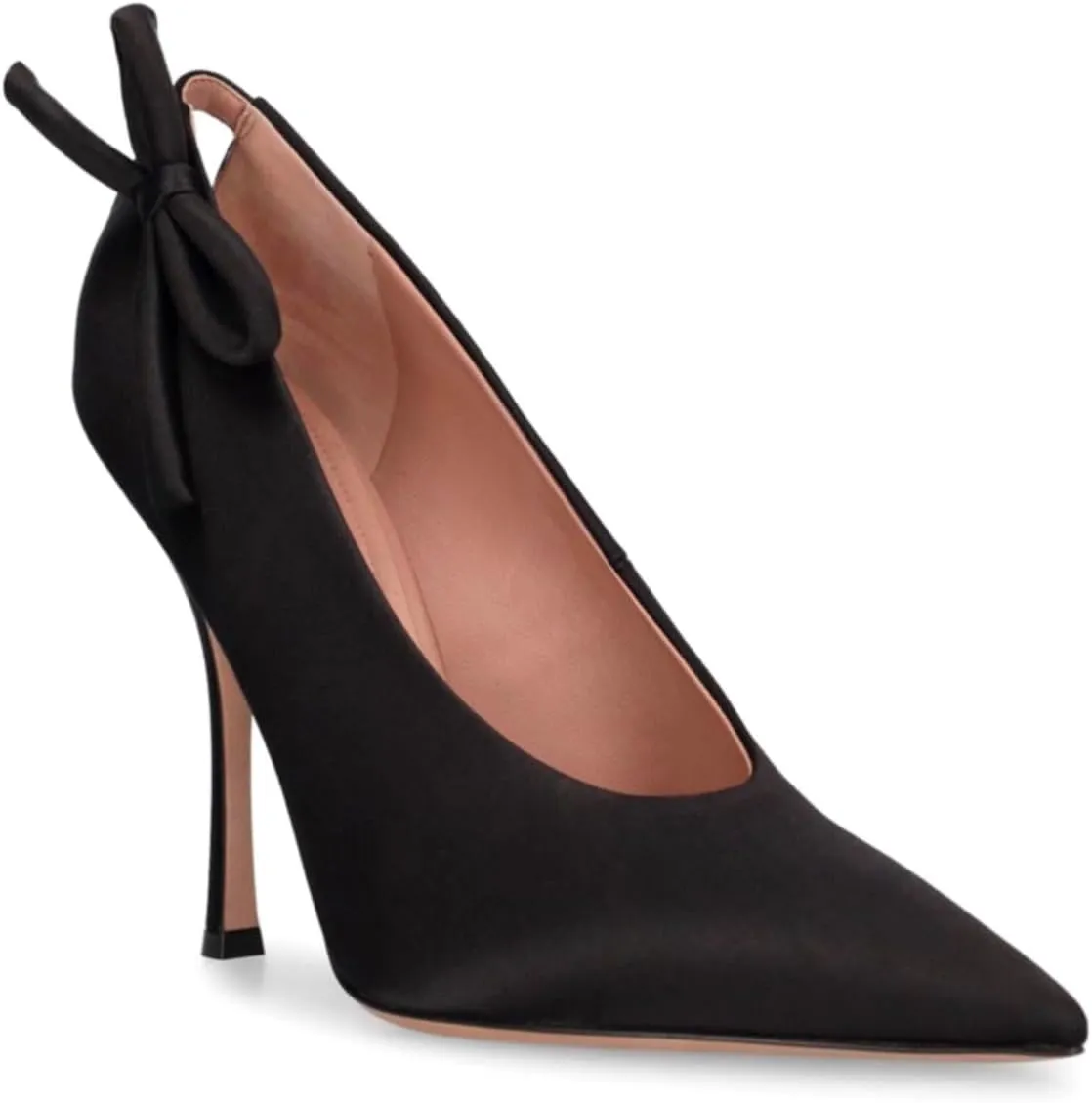 Women Satin Stiletto High Heels Pumps Bow Pointed Toe Dress Heels Sexy Party 4 inch Slim High Heel Pump Shoes Satin Closed Toe Dress Sandals Wedding Bridal Evening Stilettos 4-11 M US