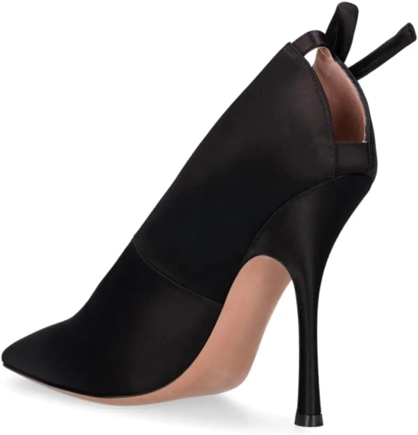 Women Satin Stiletto High Heels Pumps Bow Pointed Toe Dress Heels Sexy Party 4 inch Slim High Heel Pump Shoes Satin Closed Toe Dress Sandals Wedding Bridal Evening Stilettos 4-11 M US