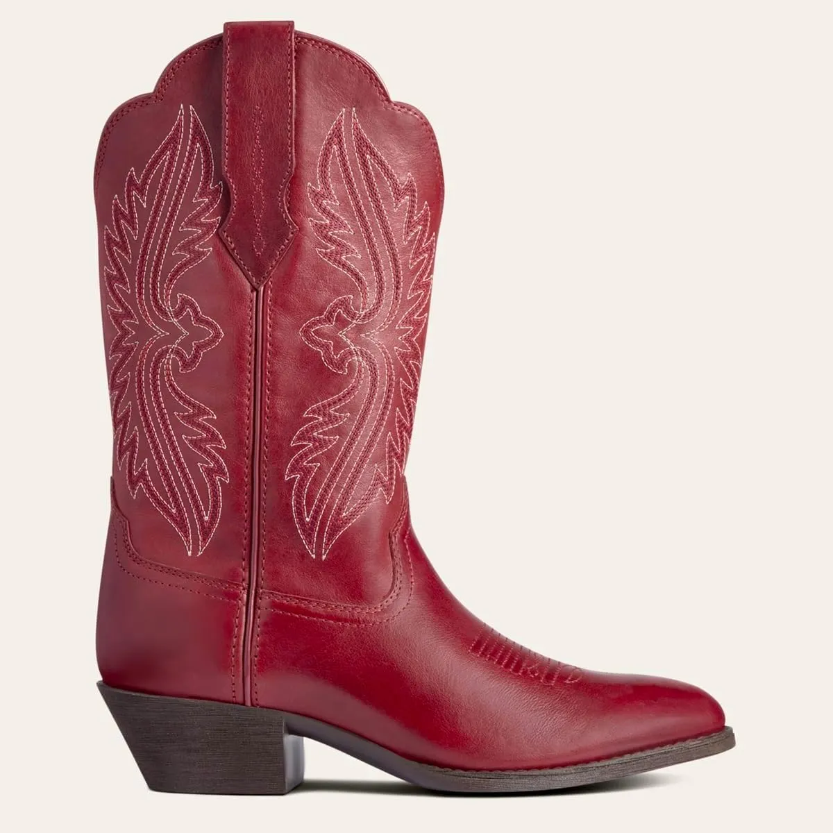 Women Vintage Embroidered Cowboy Boots Mid Calf Pointed Toe Knee High Western Boots Chunky Stacked Heel Pull On Mid Calf Cowgirl Boots V Cut Retro Casual Street Party 4-11 M US