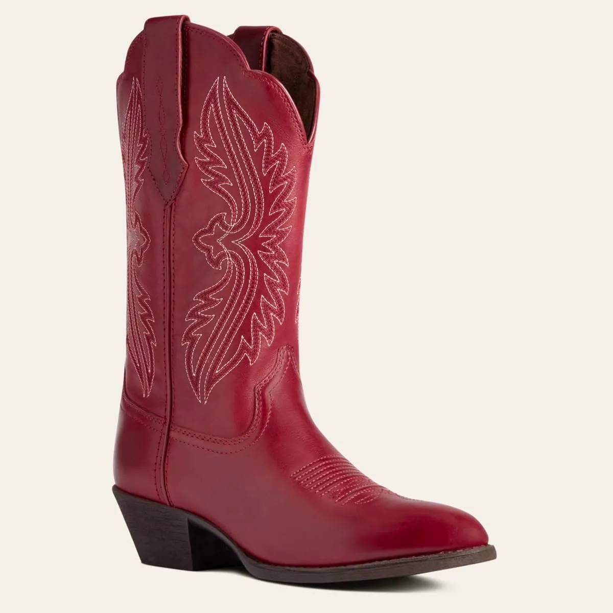 Women Vintage Embroidered Cowboy Boots Mid Calf Pointed Toe Knee High Western Boots Chunky Stacked Heel Pull On Mid Calf Cowgirl Boots V Cut Retro Casual Street Party 4-11 M US