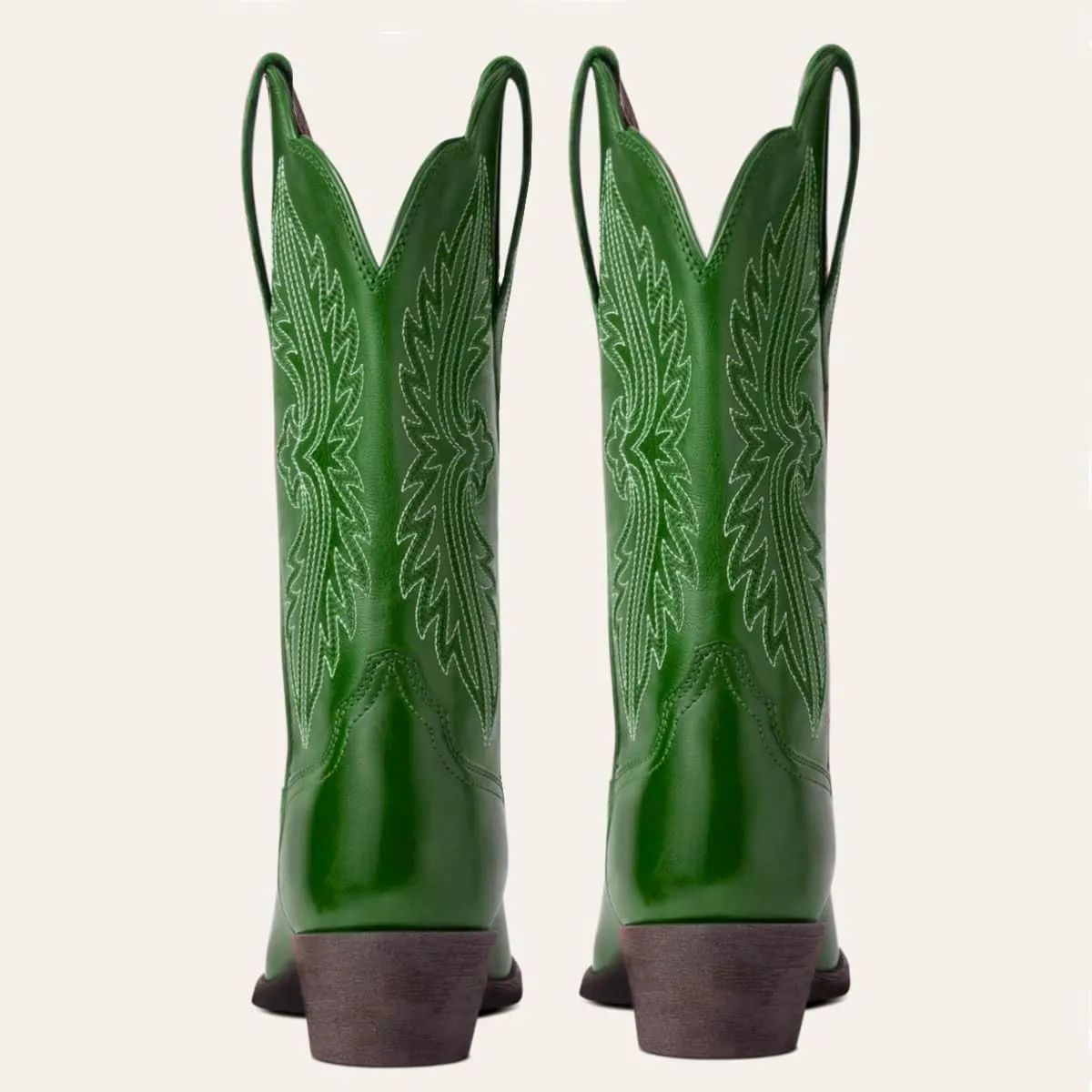 Women Vintage Embroidered Cowboy Boots Mid Calf Pointed Toe Knee High Western Boots Chunky Stacked Heel Pull On Mid Calf Cowgirl Boots V Cut Retro Casual Street Party 4-11 M US