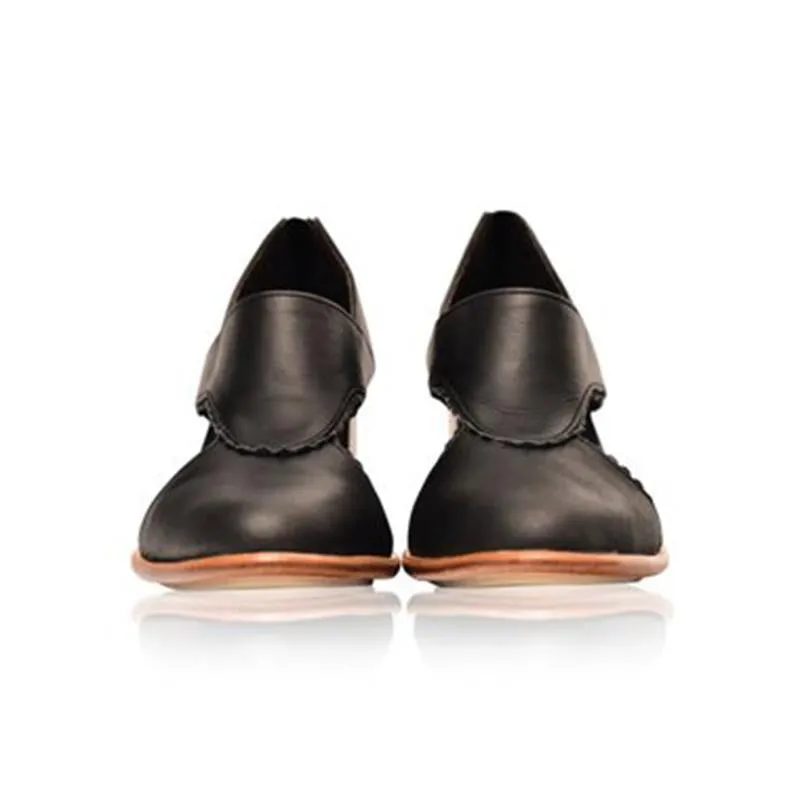 Women Vintage Leather Chunky Heel Sandals Boots