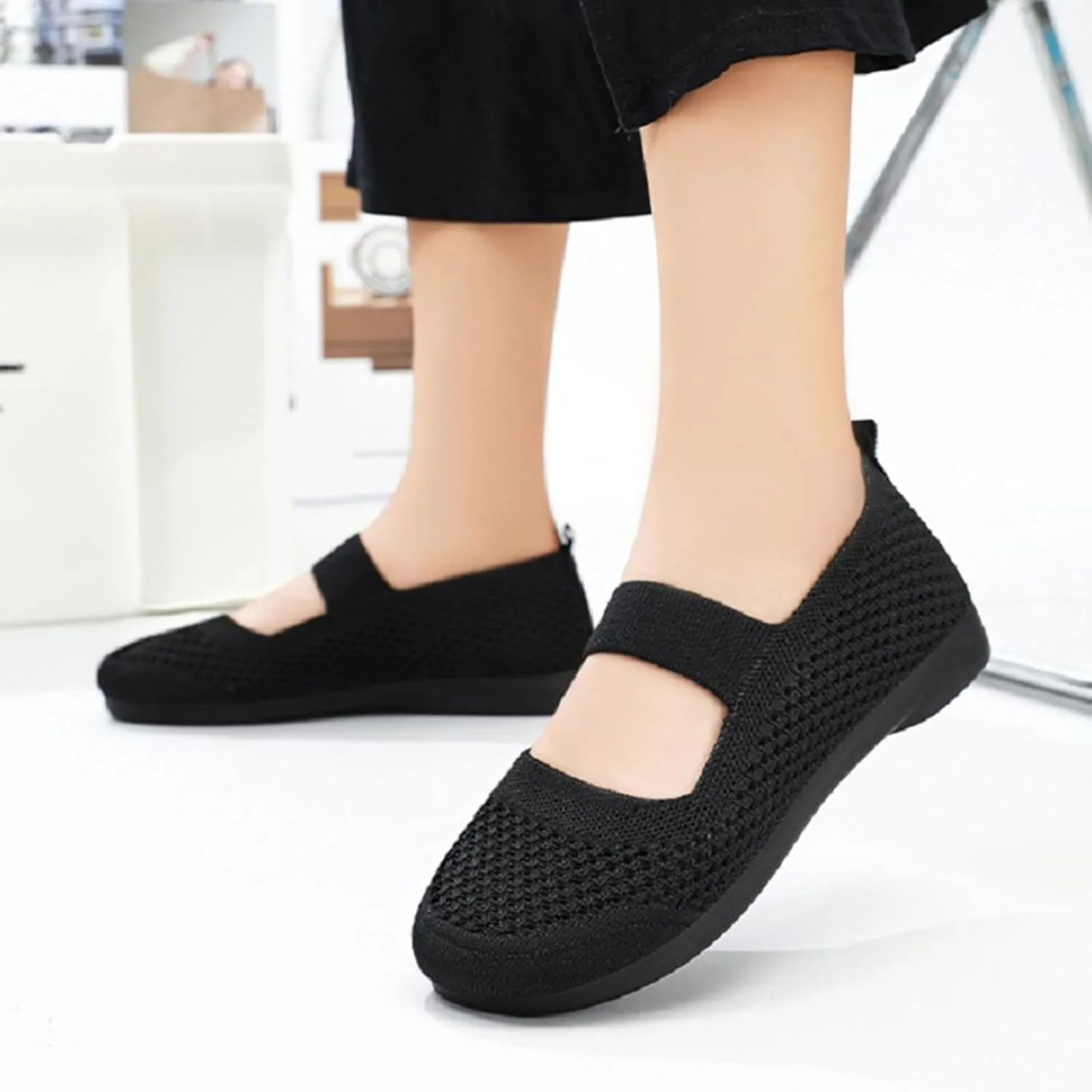 Women Woven Sneakers Mesh Slip On Walking Shoes Lightweight Breathable Casual Comfortable Sneakers with Arch Support