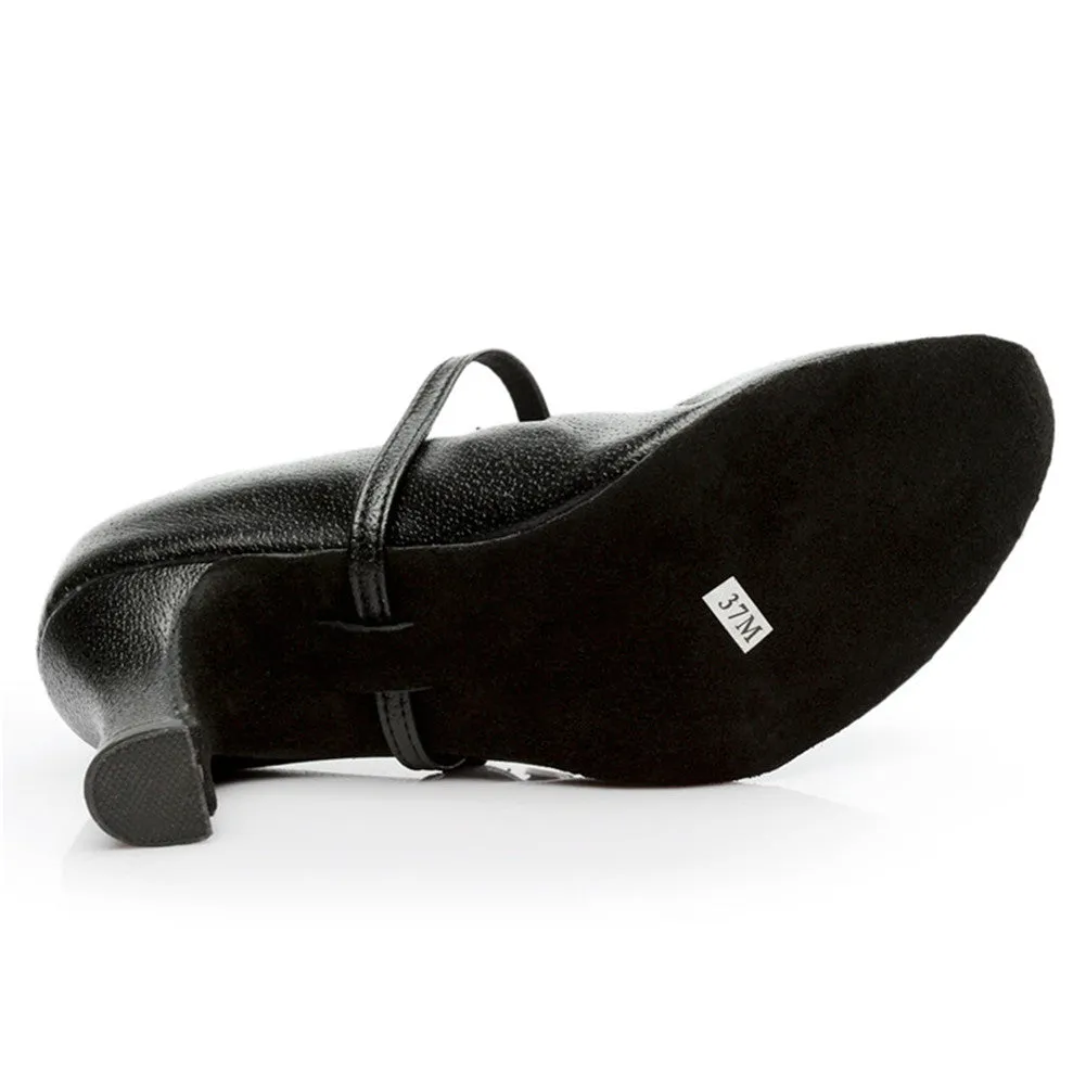 Women's 1.8" 2.7'' Heel Leather Black Latin Social Shoes