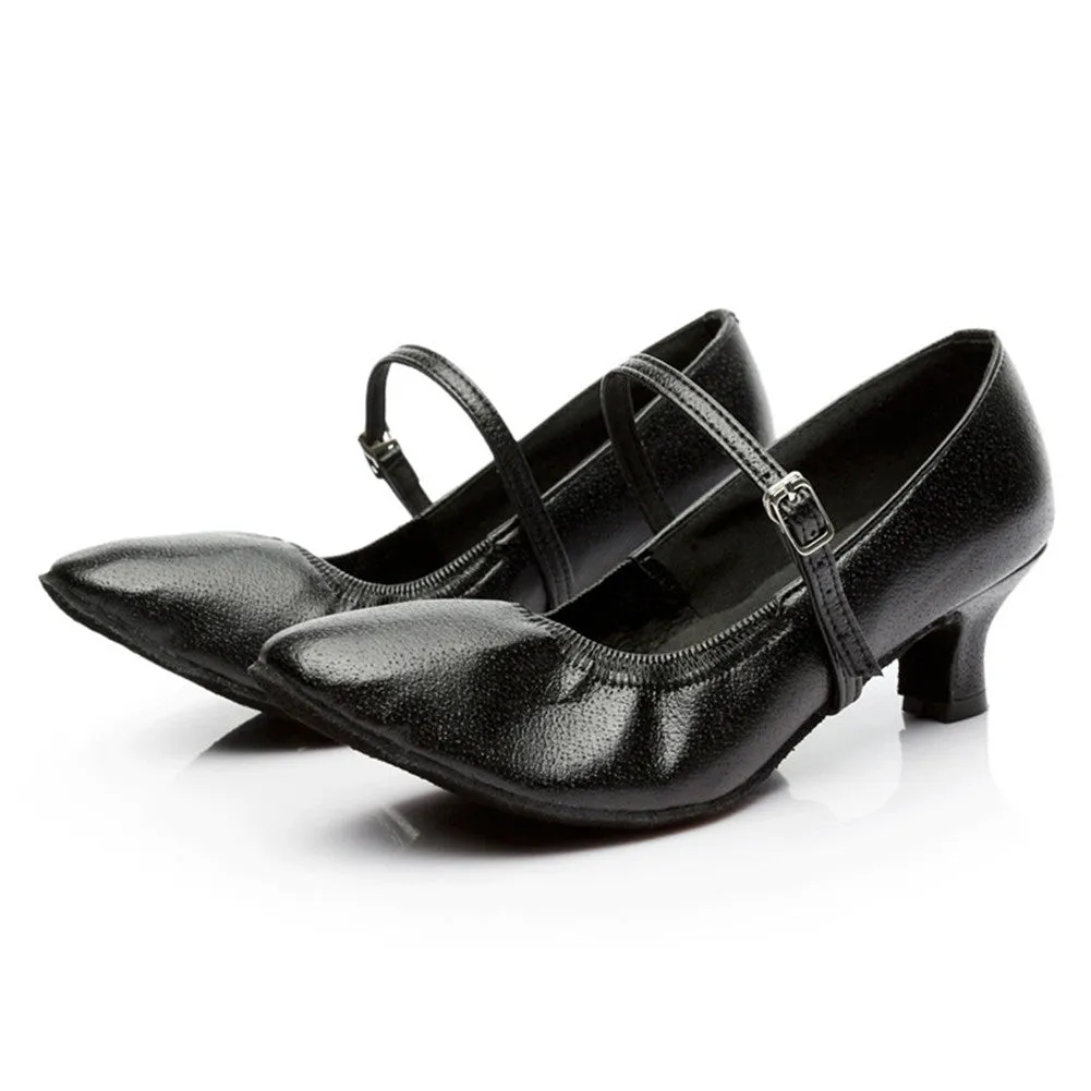 Women's 1.8" 2.7'' Heel Leather Black Latin Social Shoes