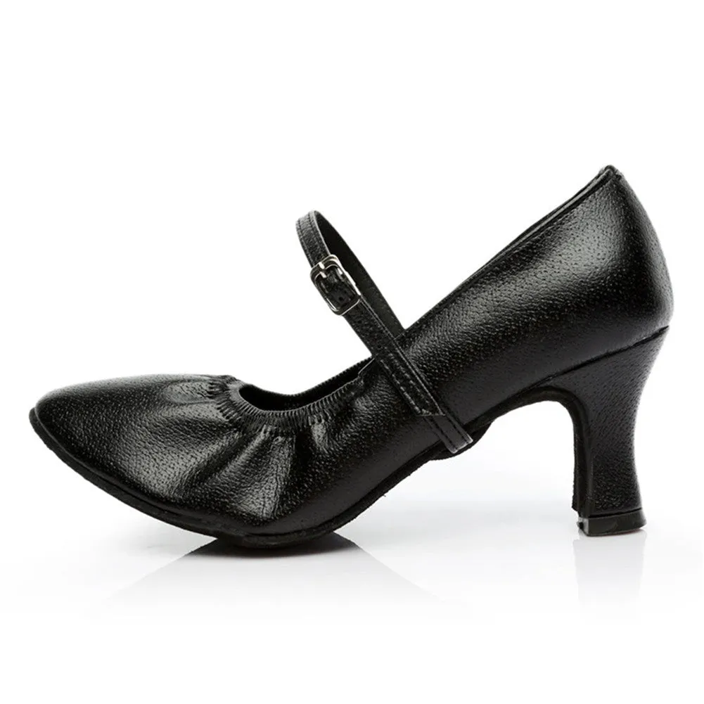 Women's 1.8" 2.7'' Heel Leather Black Latin Social Shoes