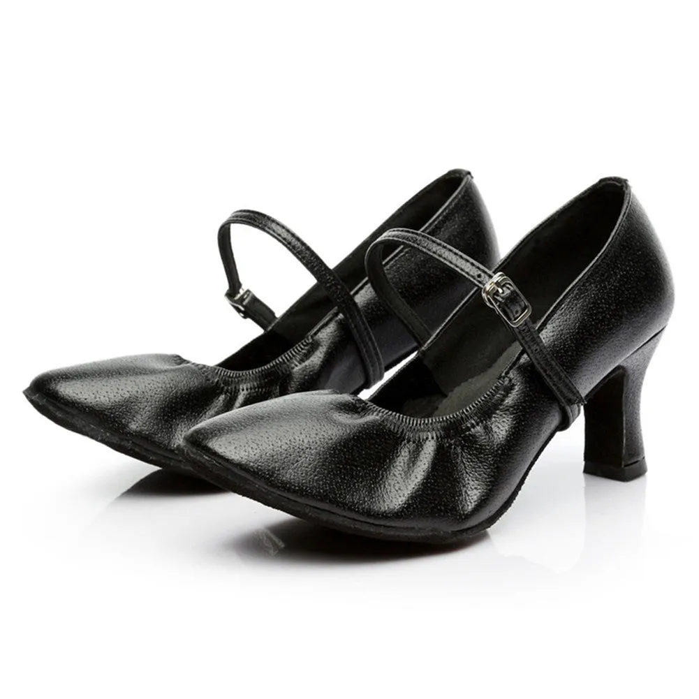 Women's 1.8" 2.7'' Heel Leather Black Latin Social Shoes