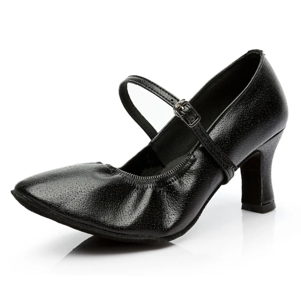 Women's 1.8" 2.7'' Heel Leather Black Latin Social Shoes