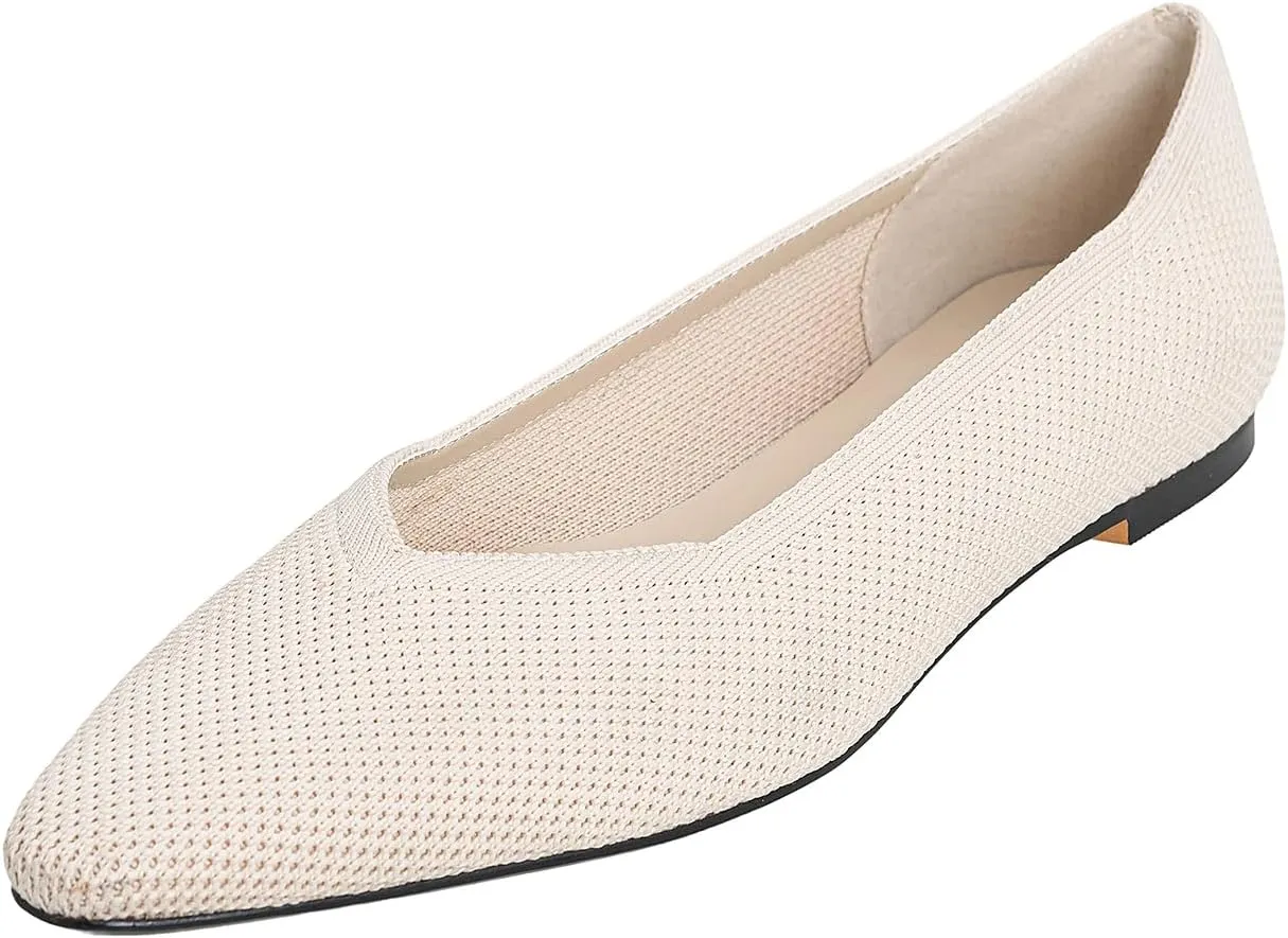 Women's Ballet Walking Flats Comfortable Pointed Toe Mesh Shoes Dressy Work Office Casual Wedding Knit Slip On