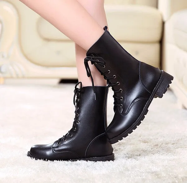 Women's Casual Lace-Up Motorcycle Boots