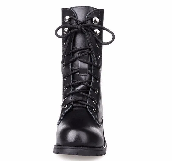 Women's Casual Lace-Up Motorcycle Boots