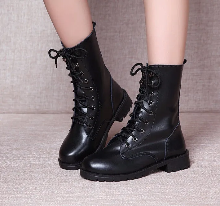 Women's Casual Lace-Up Motorcycle Boots