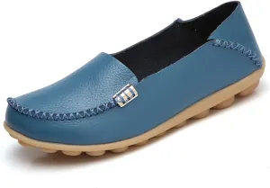 Women's Casual Round Head Moccasin Shoes Comfortable Leather Breathable Loafers Walking Nurse Breathable Driving Fashion Soft Shoes