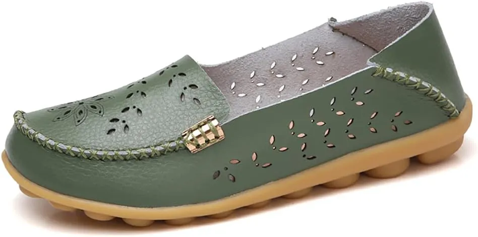 Women's Casual Round Head Moccasin Shoes Comfortable Leather Breathable Loafers Walking Nurse Breathable Driving Fashion Soft Shoes