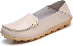 Women's Casual Round Head Moccasin Shoes Comfortable Leather Breathable Loafers Walking Nurse Breathable Driving Fashion Soft Shoes