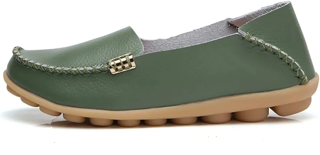 Women's Casual Round Head Moccasin Shoes Comfortable Leather Breathable Loafers Walking Nurse Breathable Driving Fashion Soft Shoes