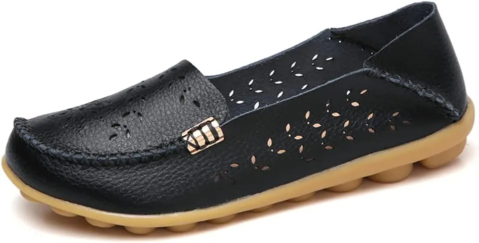 Women's Casual Round Head Moccasin Shoes Comfortable Leather Breathable Loafers Walking Nurse Breathable Driving Fashion Soft Shoes