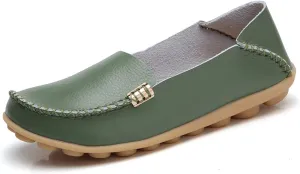 Women's Casual Round Head Moccasin Shoes Comfortable Leather Breathable Loafers Walking Nurse Breathable Driving Fashion Soft Shoes