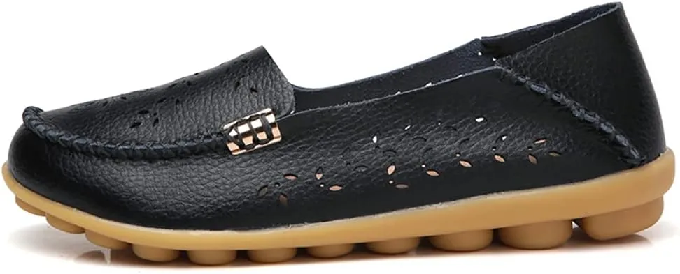 Women's Casual Round Head Moccasin Shoes Comfortable Leather Breathable Loafers Walking Nurse Breathable Driving Fashion Soft Shoes